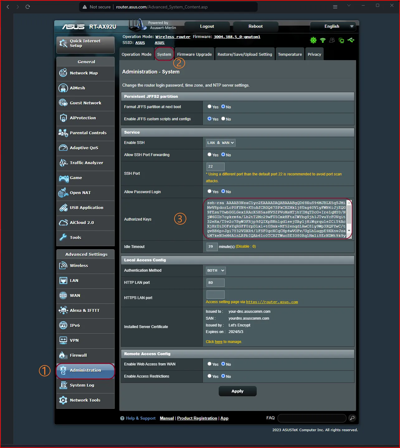 Upload ssh-key to Asus Router