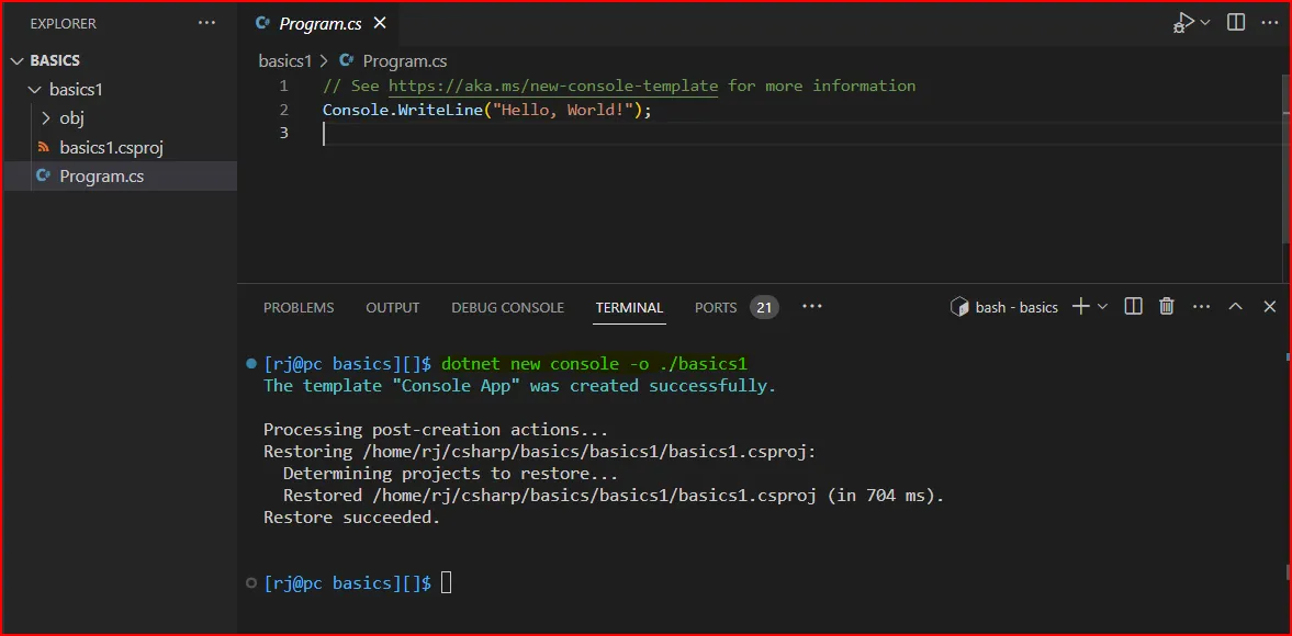 dotnet new console projects with top-level statements