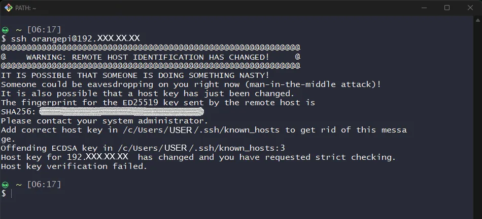 Warning: Remote host identification has changed